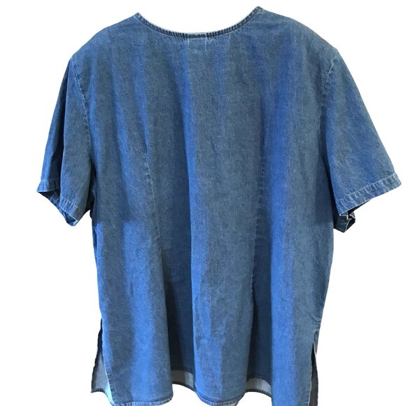 Elisabeth Denim Tunic: Vintage 80s Collarless Button-Down Shirt, Plus Size 30W - Picture 4 of 10